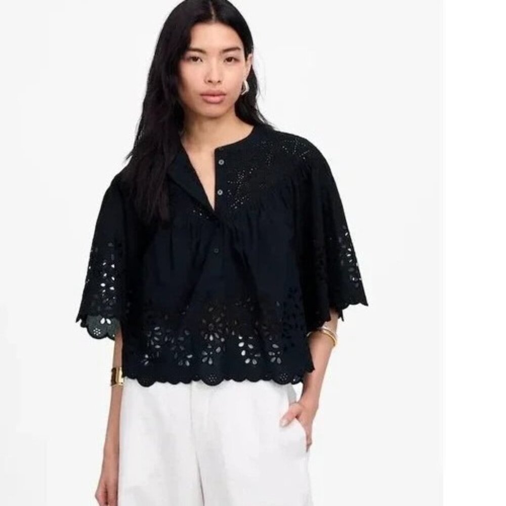 Madewell Black Eyelet Button-Front Blouse - Picture 8 of 8